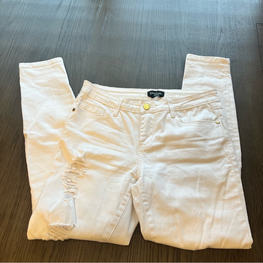 Bebe white distressed jeans
